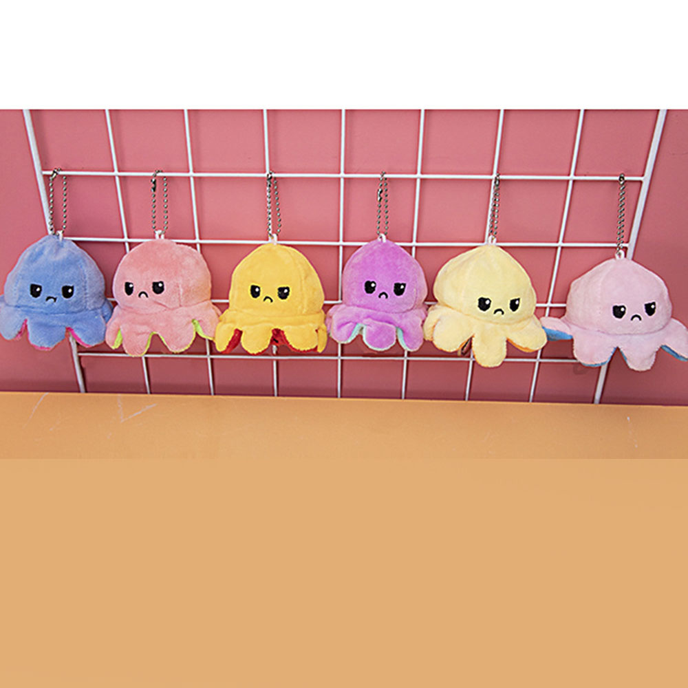 【sweet】Korean woman cartoon cute Flip expression octopus plush toy pendant for bag keychain octopus plush doll