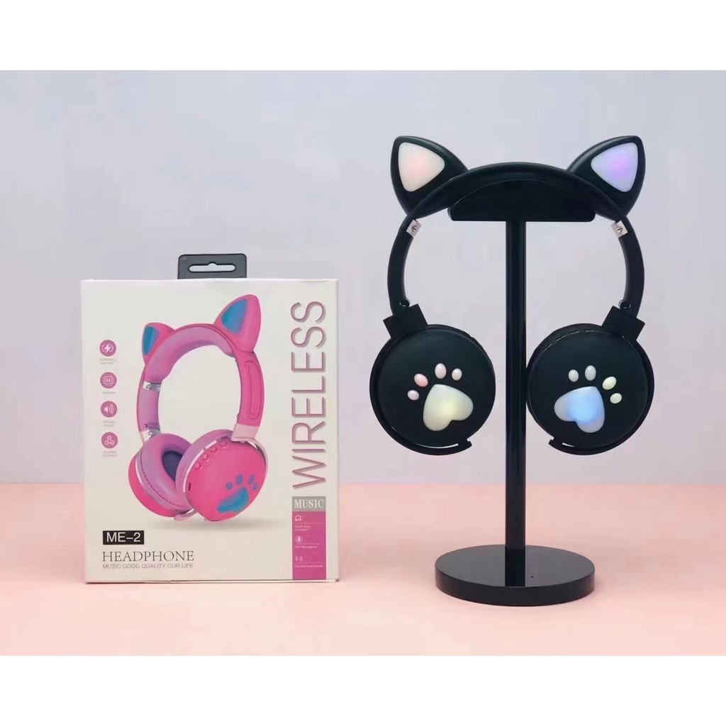 Tai Nghe Tai Mèo HEADPHONE Model ME Bluetooth 5.0 đèn LED Chống Ồn, Bass Chắc, Êm Tai