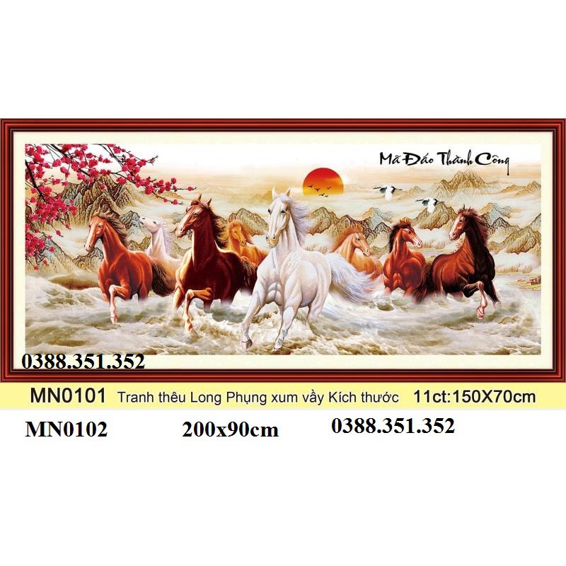 tranh thêu chữ thập ngựa mã đáo thành công khổ lớn 2m mn0102