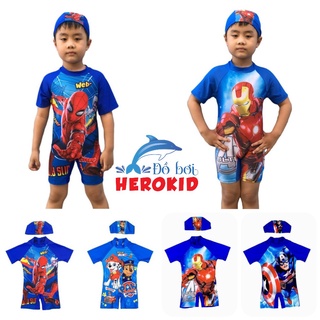 Bộ đồ bơi liền thân siêu nhân kèm nón bơi - Đồ bơi liền thân bé trai