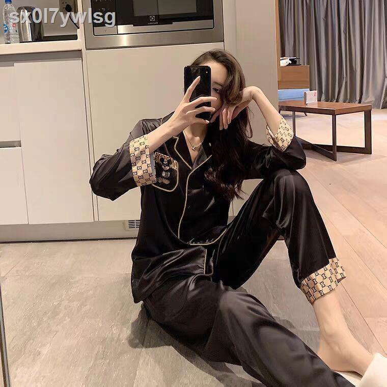 (HÀNG HOT)Bộ đồ ngủ nữ mùa thu băng lụa dài tay giả phiên bản hàn quốc dễ thương xuân hè có thể mặc bên ngoài công sở tạ