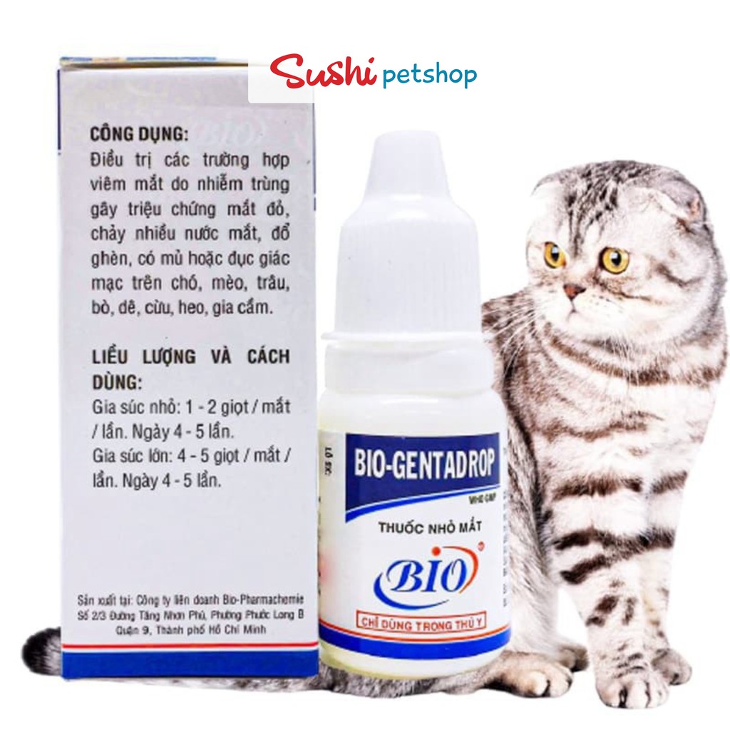 Thuốc nhỏ mắt chó mèo Bio Genta Drop - trị đau mắt đục giác mạc viêm đỏ ngứa vệ sinh mắt thú cưng