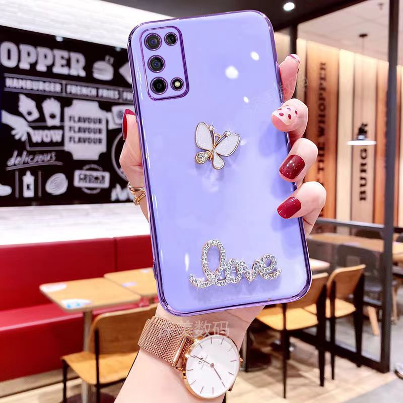 Ốp Điện Thoại Mềm Mạ Điện Chống Sốc Hình Bướm Đính Đá Cho OPPO Realme X7 X7 Pro X50 RENO 2 2Z 2F 3 3Pro 4 4SE