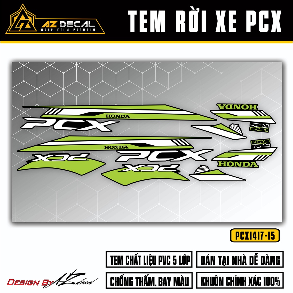 Tem Chế Xe PCX 125 150 160 Mẫu HRC | PCX-15 | Decal Rời Dán Xe PCX 2014 - 2020 Chống Nước, Bền Màu
