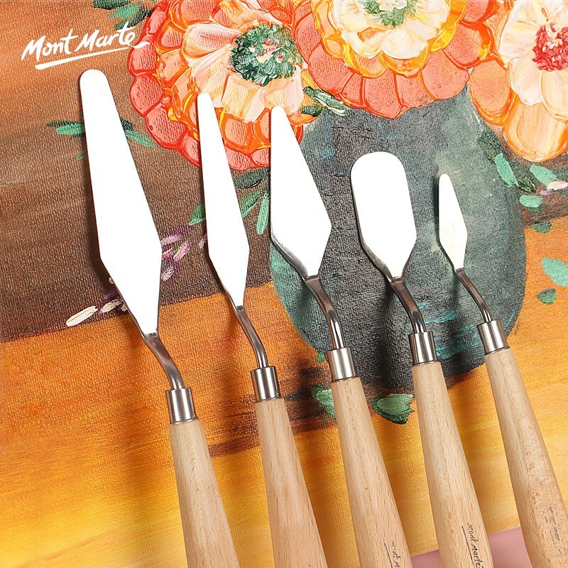 [Hỏa Tốc HCM] Bộ 5 Bay Trộn Màu Thép Không Gỉ Mont Marte - Studio Palette Knife Set 5pce - Stainless - MAPK0002