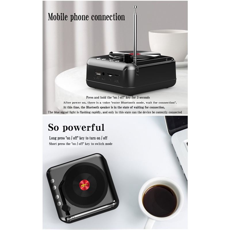 Loa Bluetooth không dây hỗ trợ FM / card TF có cổng sạc USB nhỏ gọn theo phong cách retro độc đáo