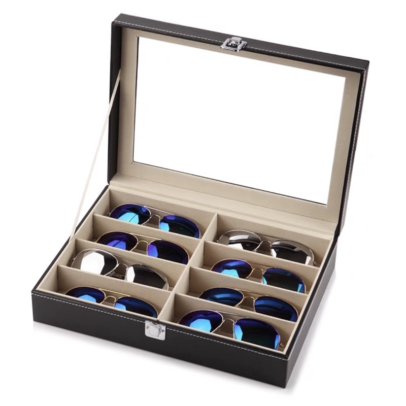 Hộp Đựng Kính Mắt 8 Ngăn Bọc Da Pu Cao Cấp Kích Thước 33x25x8.5cm