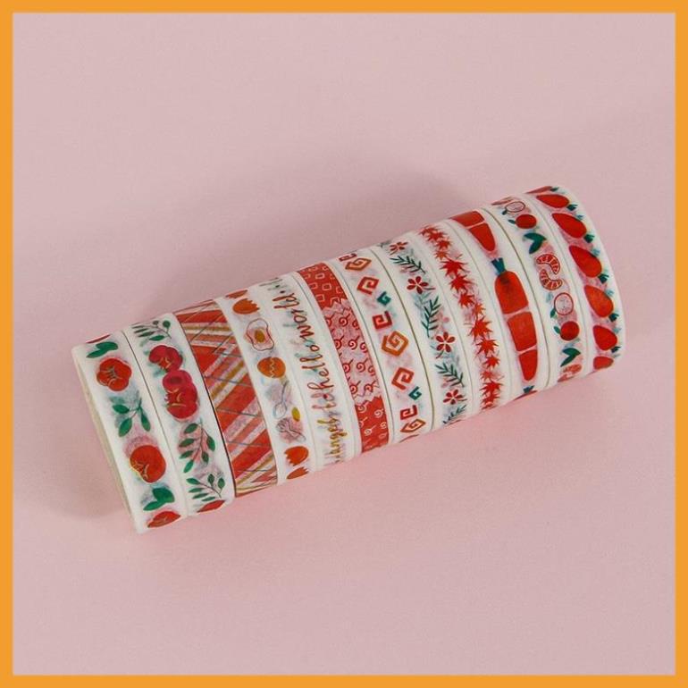 12 Băng dính washi tape 1cm x 3m nhiều mẫu cute
