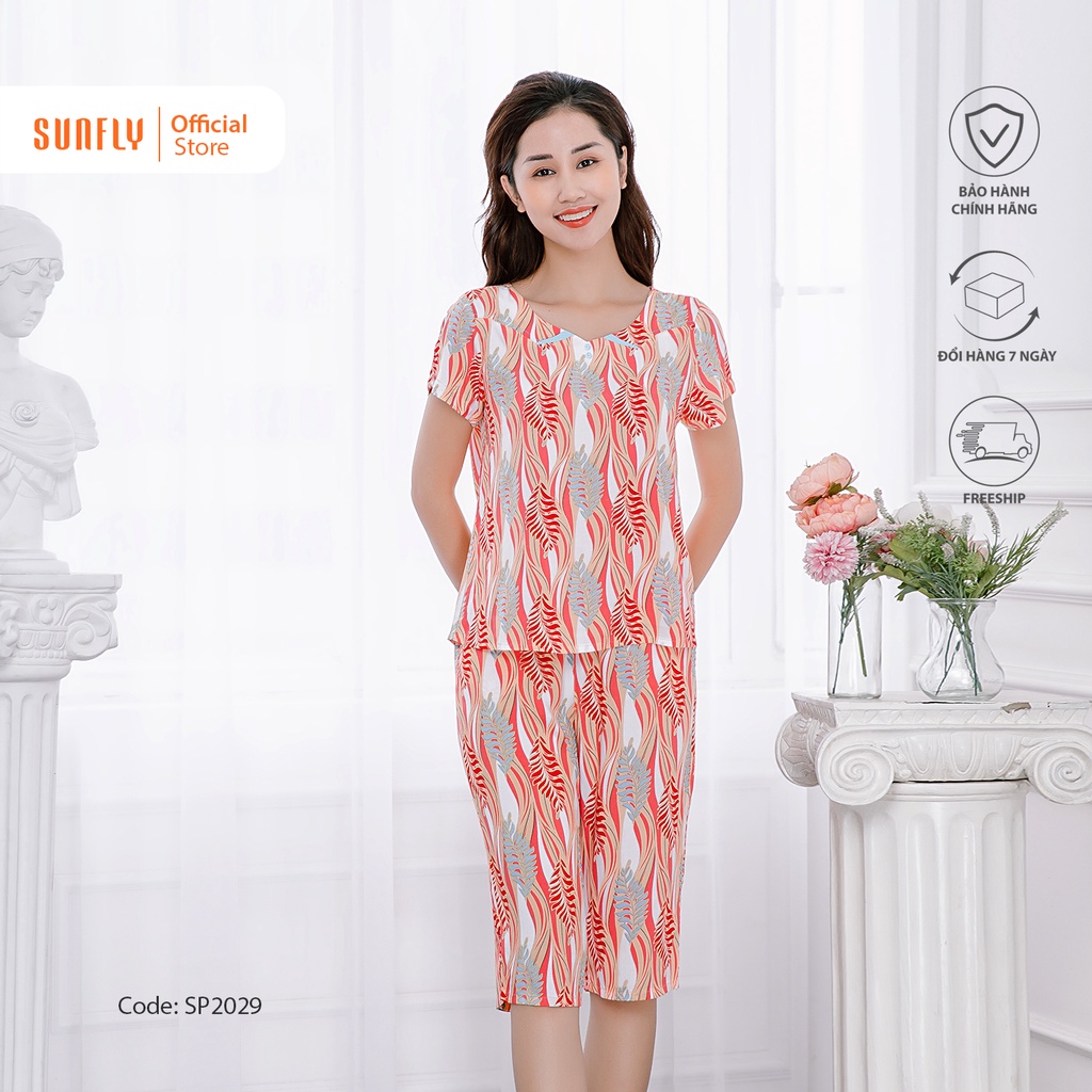 Bộ đồ mặc nhà nữ lanh SUNFLY áo cộc quần ngố SP2029