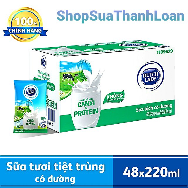 [GIAO HỎA TỐC] [HSD T10-2021] Thùng 48 Bịch Sữa Tiệt Trùng Dutch Lady 220ml