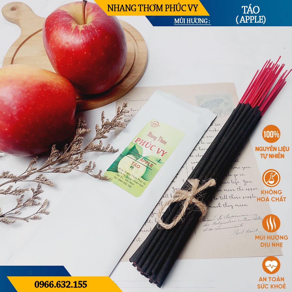 Nhang Thơm Phúc Vy Hương Táo Apple - Túi 39 Cây 28cm, Ít Khói, Thơm Nhẹ, Dễ Chịu, Không kích mũi