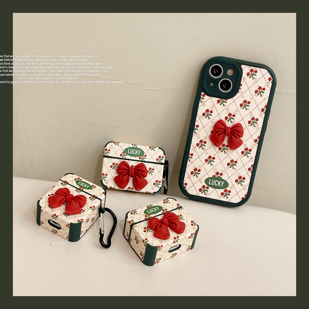 Vỏ Bảo Vệ Hộp Sạc Tai Nghe AirPods3 AirPods3 Họa Tiết Caro Đỏ Phối Hoa Hồng Xinh Xắn Cho AirPods3 Ốp