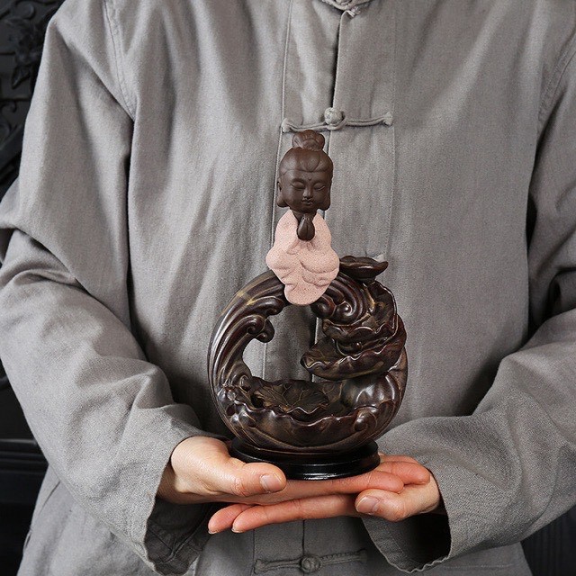 Thác khói trầm hương tặng 3 nụ trầm thác phật thích ca tọa thiền đài sen