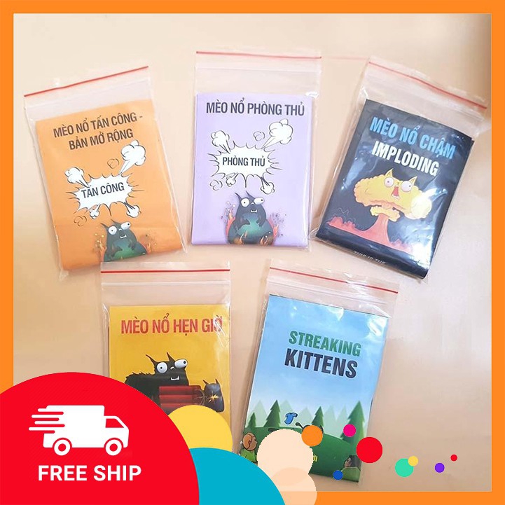 Combo mèo nổ Exploding Kittens mèo đỏ đen + 5 bản mở rộng mới nhất (mèo nổ đầy đủ news 2020)