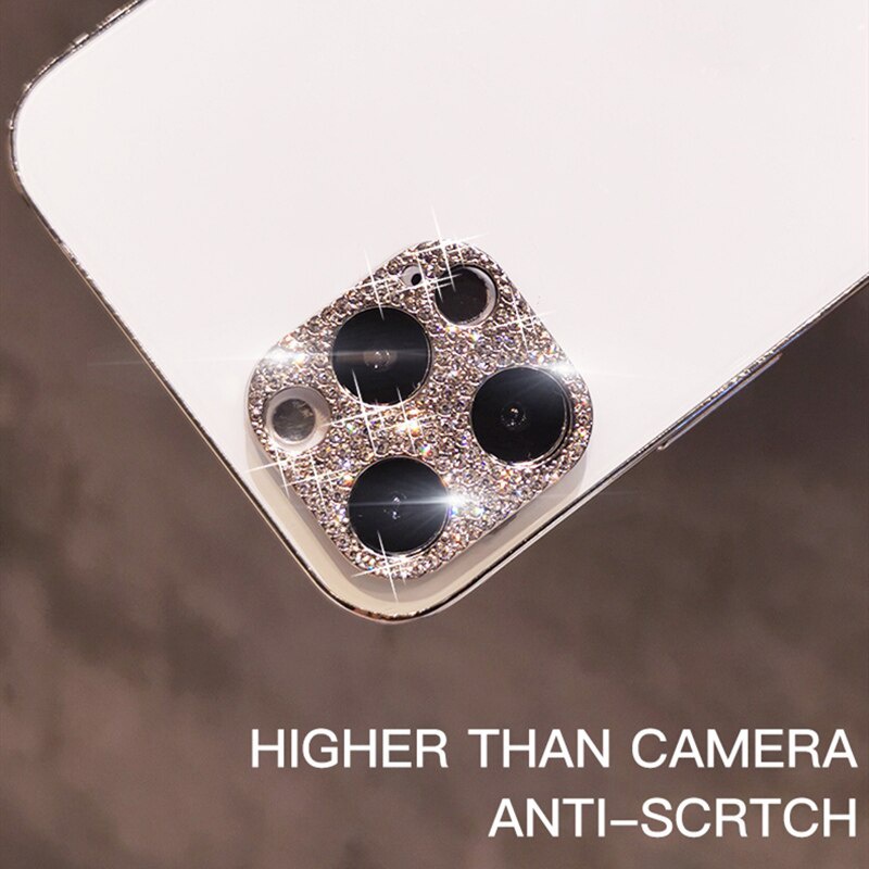 Miếng dán đính kim cương giả bảo vệ ống kính camera Cho iPhone 11 12 13 14 Pro Max / 14 Plus