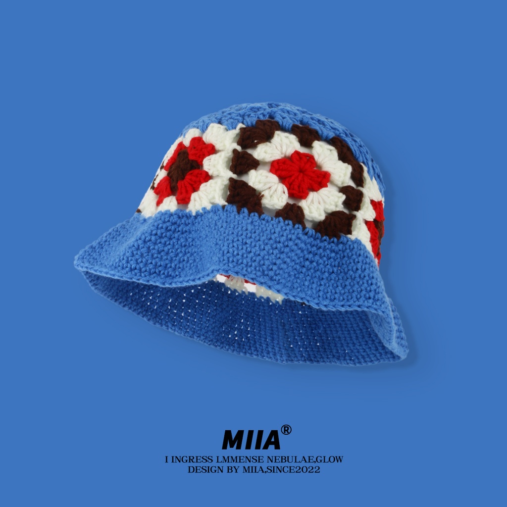 Nón Tai Bèo Đan Len Thoáng Khí Màu Sắc Tương Phản Phong Cách Hàn Quốc