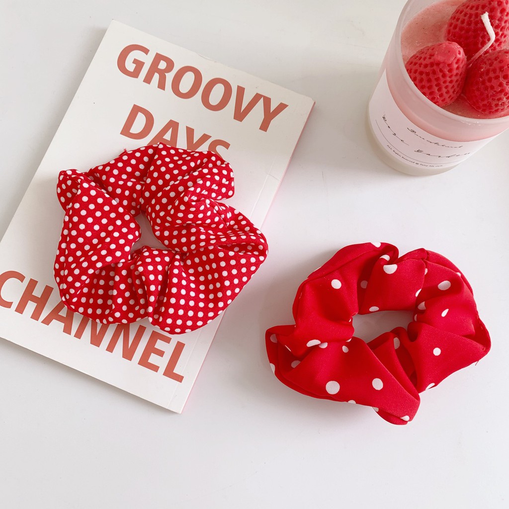 Cột tóc scrunchies-bst cột tóc màu đỏ phong cách nàng thơ Pháp