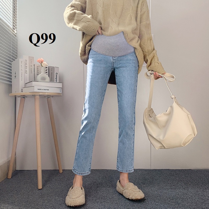 Quần Jean bầu màu xanh chất liệu co giãn nhẹ form ôm Q99
