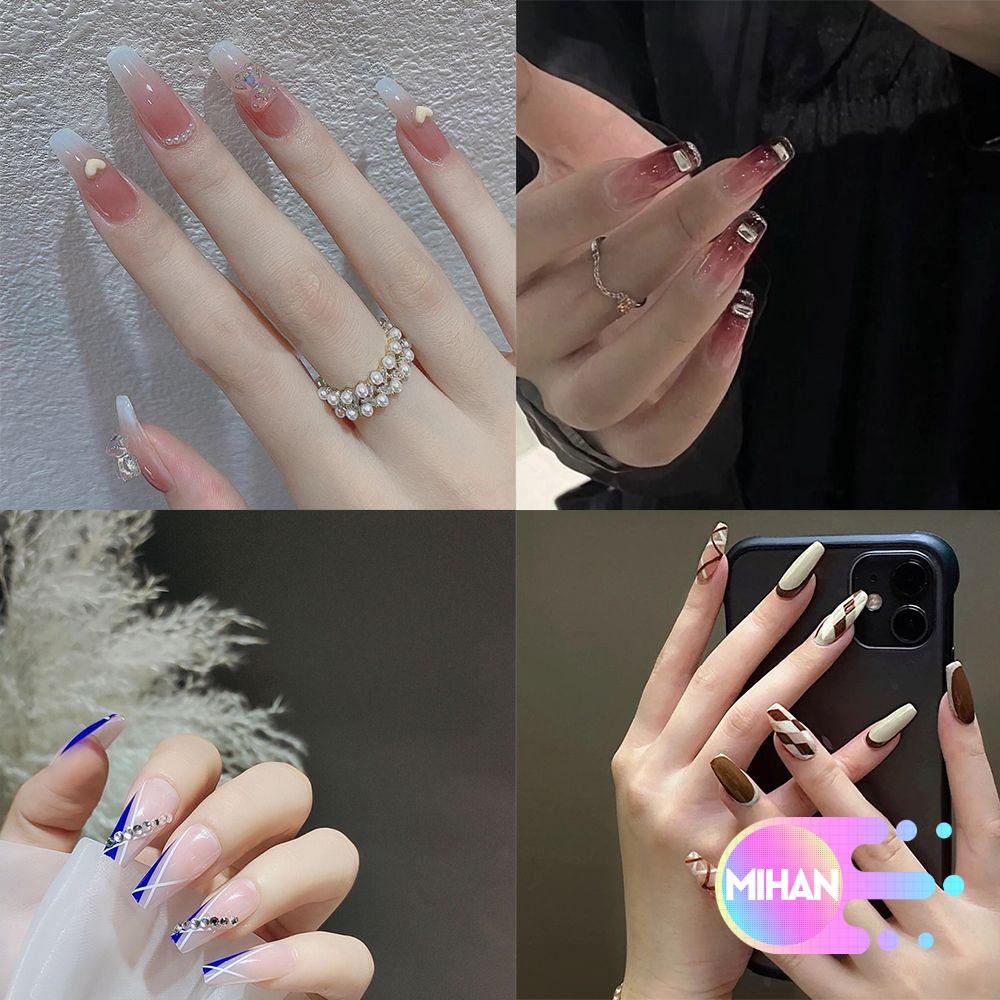 [Hàng mới về] Bộ 24 cái móng tay giả trang trí dài tháo được có hộp đựng