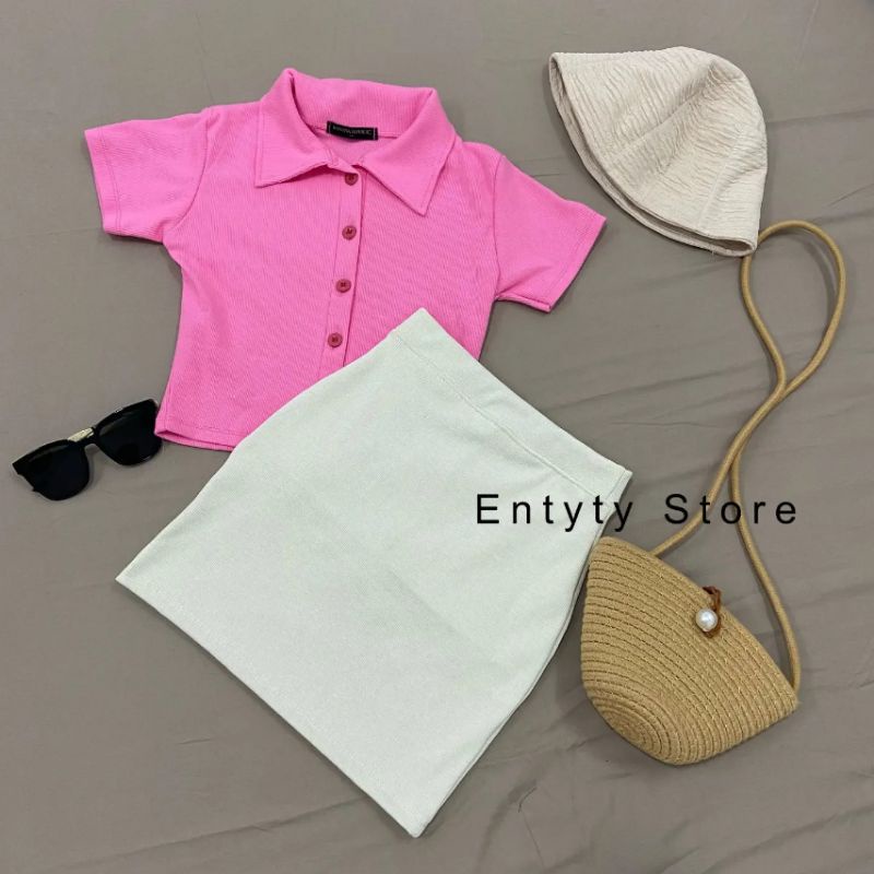 Áo croptop 6nut cổ bẻ