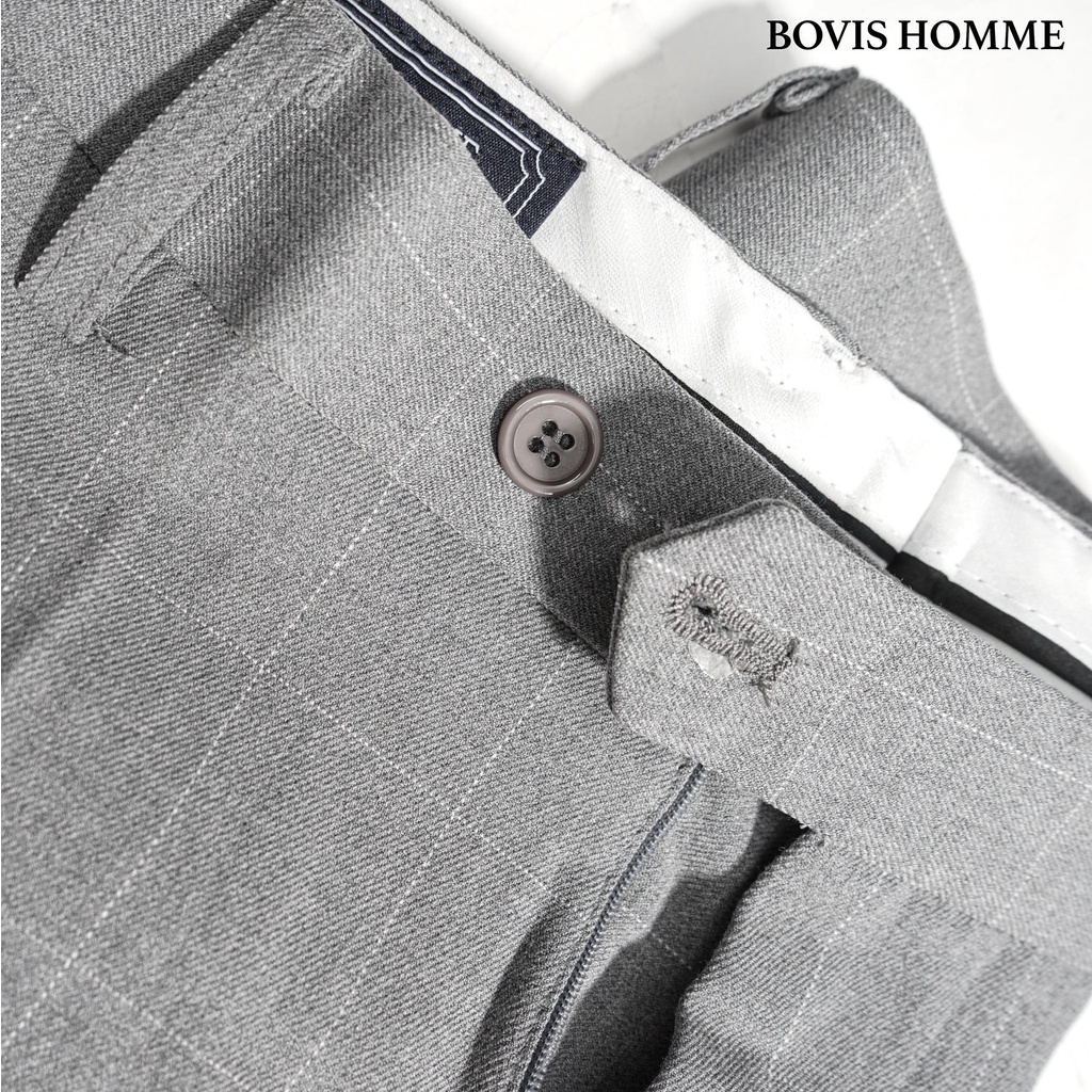 Quần tây nam Bovis Homme, mã QT135, màu xám sáng, form slim, chất liệu 95% cotton 5% spandex, mặt vải dày dặn, đứng form