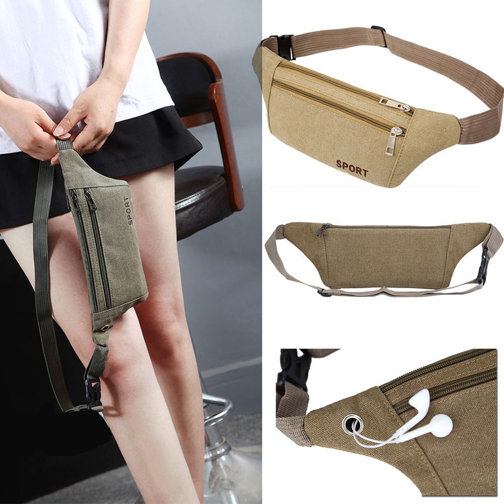 Túi đeo thắt lưng vải canvas nhiều ngăn đa năng thời trang cho nam và nữ