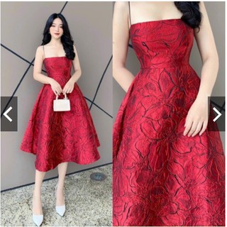 Đầm 2 dây gấm đi dự tiệc cao cấp