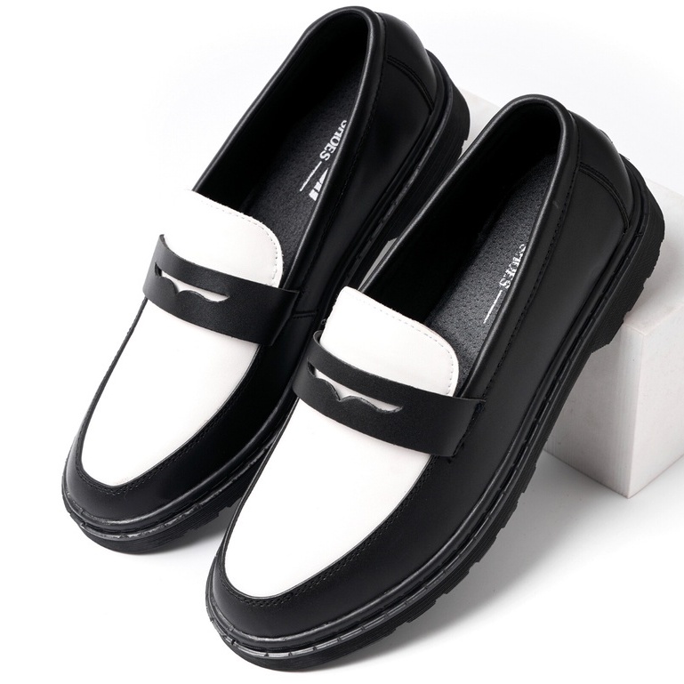 Giày Penny Loafer Black White da nguyên tấm, Giày Sơn Tùng Đế Phíp Siêu Sang