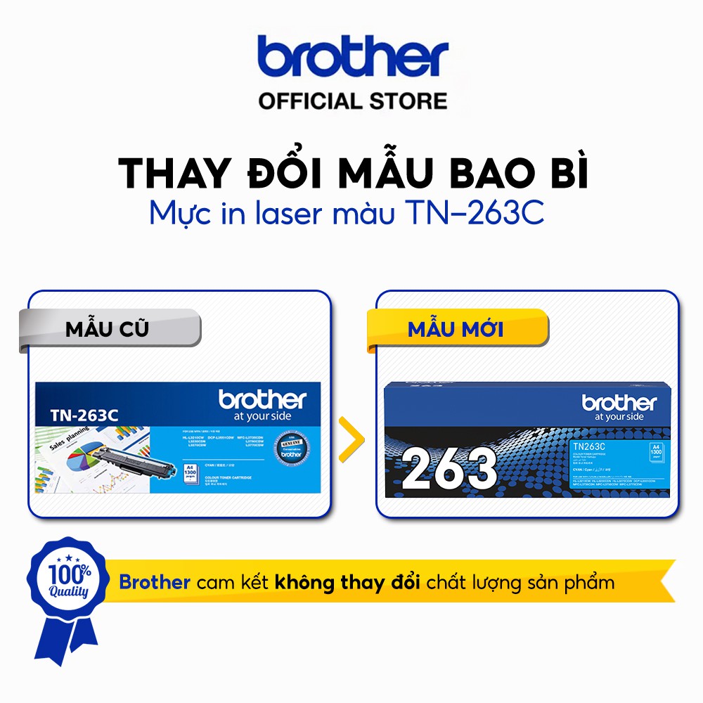 [Mã ELMALL150 giảm 8% đơn 500K] Mực in laser màu Brother TN-263C (xanh) cho HL-L3230CDN/ DCP-L3551CDW/ MFC