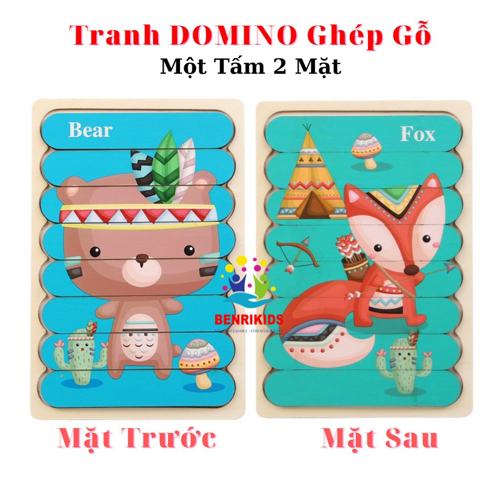 Đồ Chơi Montessori Set 8 Tranh Ghép Hình Puzzle Que Kem Gỗ In Hình 2 Mặt Xếp Hình Cho Bé Phát Triển Thông Minh