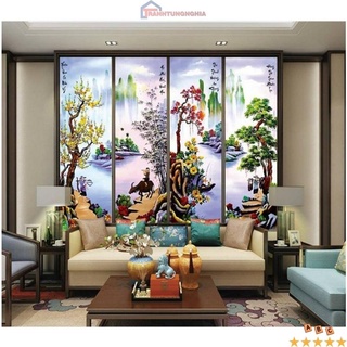 Tranh đính đá Y8085 LV040 (1m64 x 1m), tranh thêu tứ quý tiểu ngư canh mục LV3072 (1m35 x 83cm)