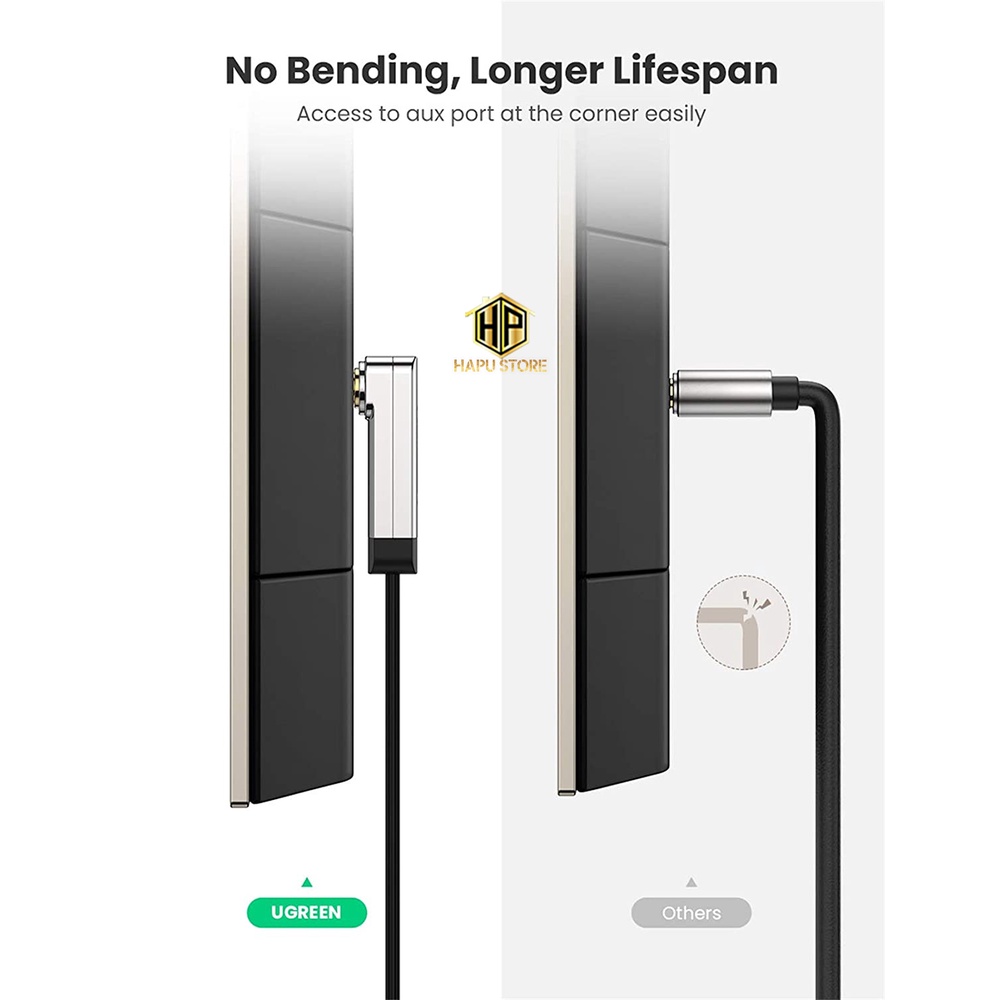 Dây loa Aux dẹt bẻ góc - Cáp âm thanh vuông góc Ugreen AV119 cao cấp - Hapustore