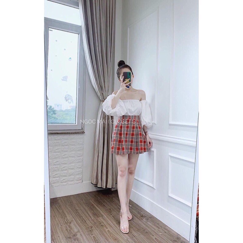 SET ÁO TRỄ VAI VÀ VÁY CARO | BigBuy360 - bigbuy360.vn