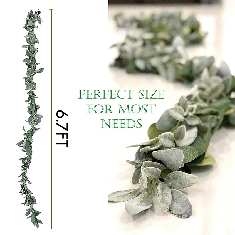 6.7 Ft Vòng hoa tai cừu nhân tạo - Vòng hoa mọng nước - Vòng hoa bạch đàn mùa thu - Vòng hoa lá