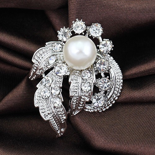 Ghim cài áo tạo hình lá cây đính ngọc và đá nhân tạo thời trang cho nữ