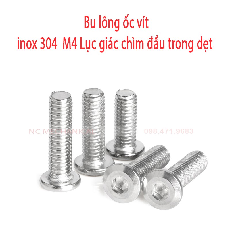 Bu lông ốc vít inox 304 M4 Lục giác chìm đầu tròn dẹt