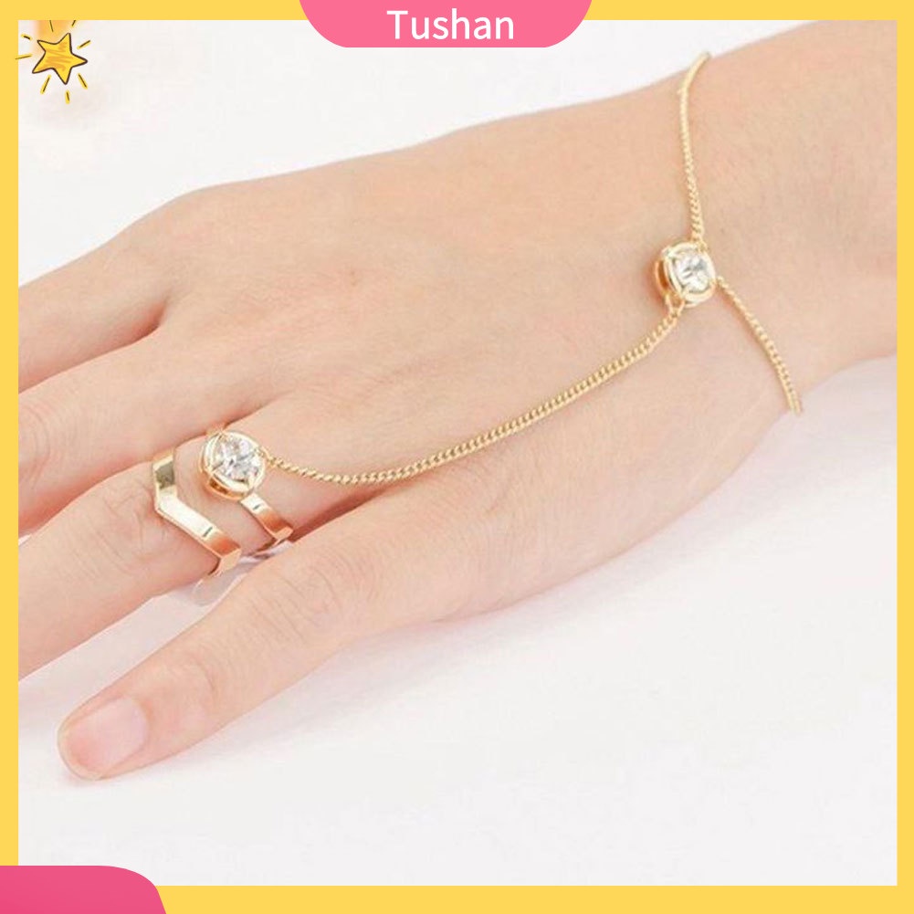 TUSH_Fashion Hollow Geometric Rhinestone Inlaid Ring Bracelet Wedding Bridal Jewelry