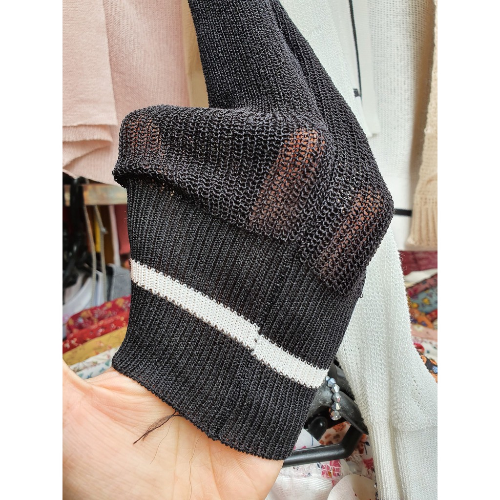 Áo khoác len cardigan dệt kim viền sọc đen KL11 | BigBuy360 - bigbuy360.vn