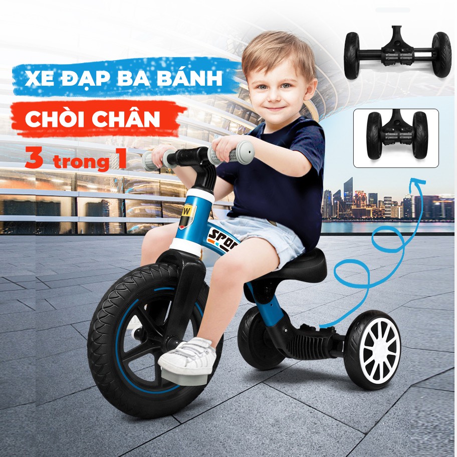 Xe đạp 3 bánh kết hợp xe chòi chân đa năng cho bé,giữ thăng bằng tôta với bánh xe chống trơn trượt chỉnh được chiều cao