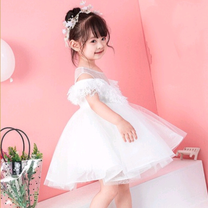 ĐẦM ĐI TIỆC CHO BÉ GÁI - Đầm công chúa voan trắng thiên thần cho bé 1-12 tuổi