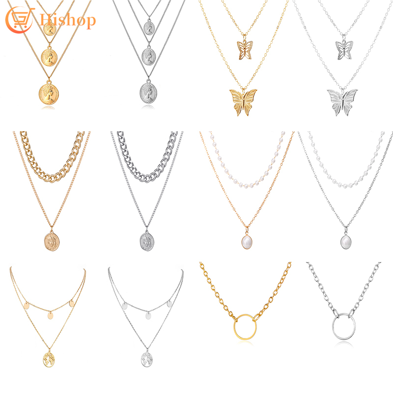 BUTTERFLY vòng cổ Kim Loại Hình Bướm Đính Ngọc Trai Nhân Tạo Thời Trang