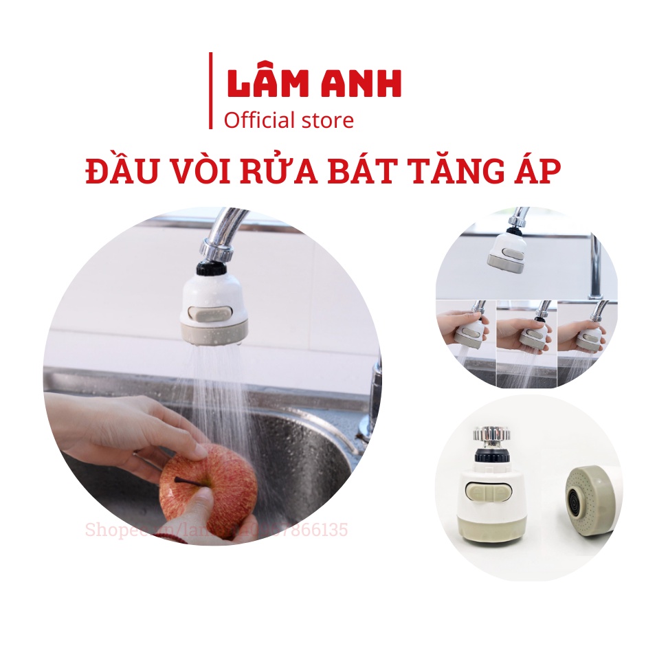 Đầu Vòi Nối Rửa Bát Tăng Áp Xoay 360 Độ - Vòi Tăng Áp Lực Nước Rửa Chén Bát Điều Chỉnh 3 Cấp Độ