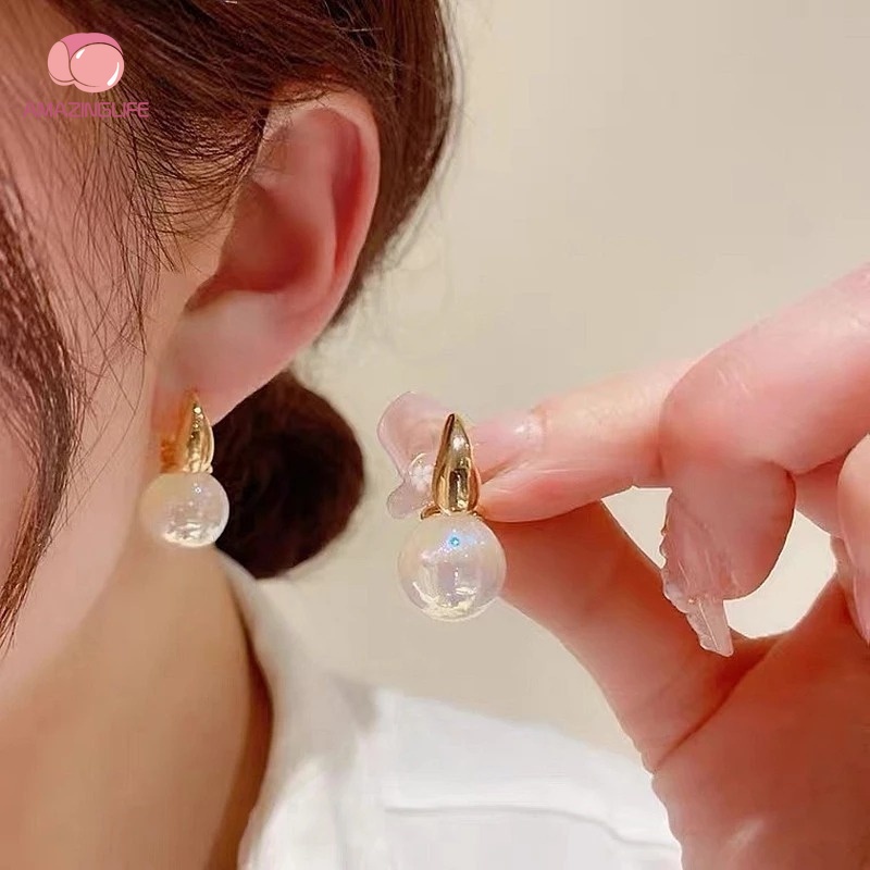 Bông Tai Ngọc Trai Giả Màu Vàng Thời Trang Sang Trọng Cho Nữ