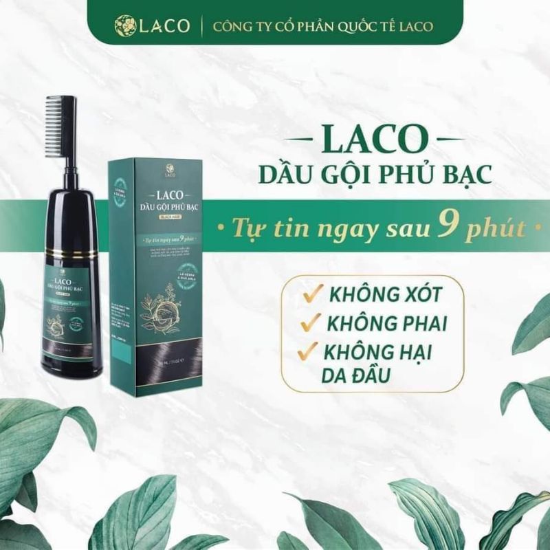 Dầu gội phủ bạc nhuộm tóc đen tự nhiên thảo dược Laco 200ml, an toàn cho bà bầu mẹ cho con bú