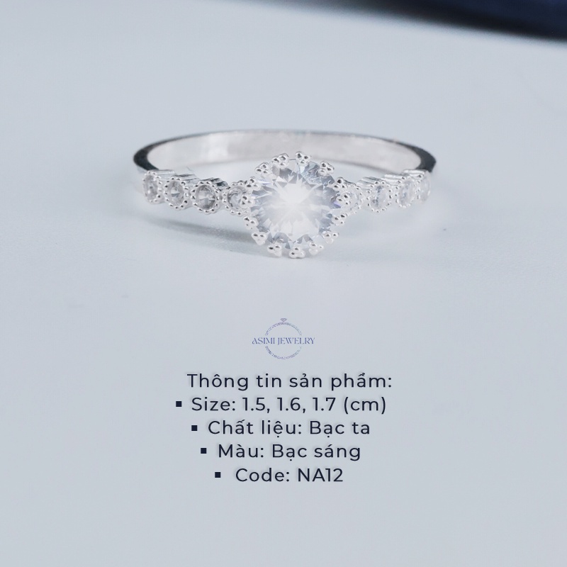 Nhẫn bạc nữ đính đính đá 5 ly Asimi, Nhẫn bạc ta nữ đính đá sang trọng cao cấp Sunflower Ring NA12