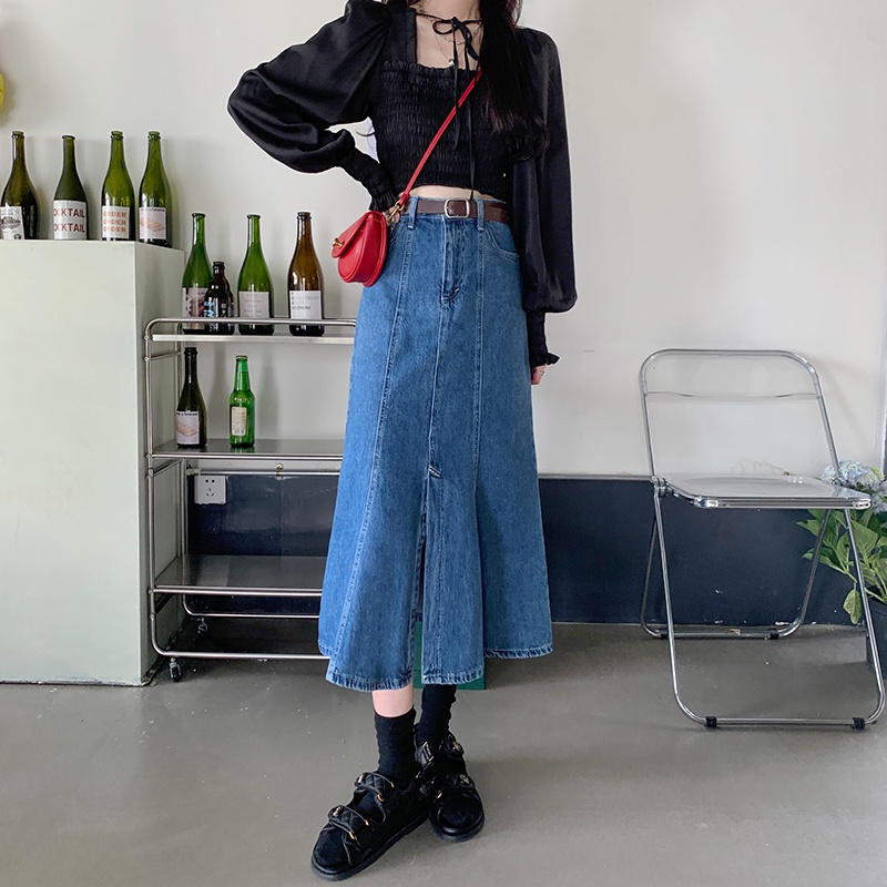 Chân váy jean kiểu dáng đuôi cá lưng cao thời trang cho nữ 45218