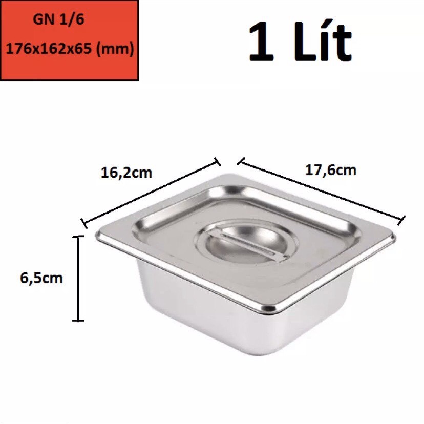 Khay inox GN 1/6, khay inox 304 đựng thực phẩm, thạch topping bán trà sữa size 1/6