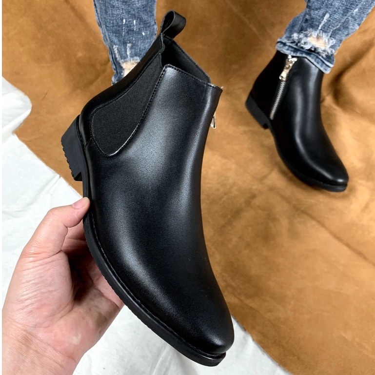Giày Chelsea Boots Nam Classic kéo khóa màu đen, làm từ da bò thật, đế cao su giúp tăng chiều cao bí mật 6cm |G2 Store