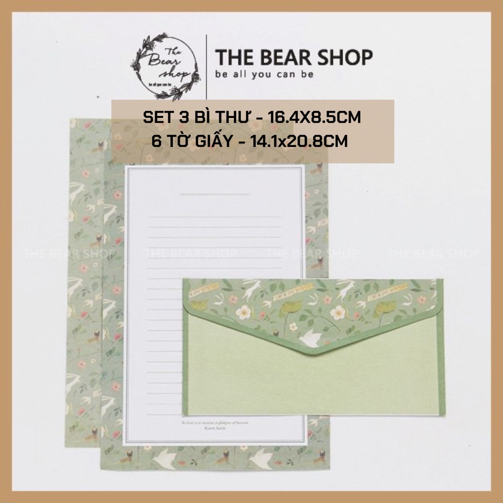 Set giấy viết thư size A5 kèm bao thư nhiều mẫu cute hàng loại 1 - The Bear Shop