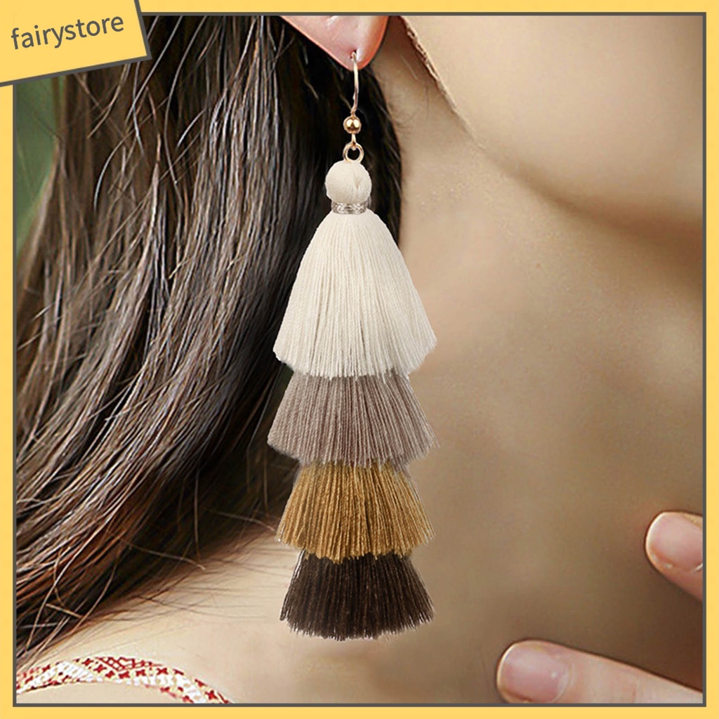 1 Đôi Bông Tai Tua Rua Siêu Dài 4 Lớp Phong Cách Bohemia Quyến Rũ Cho Nữ